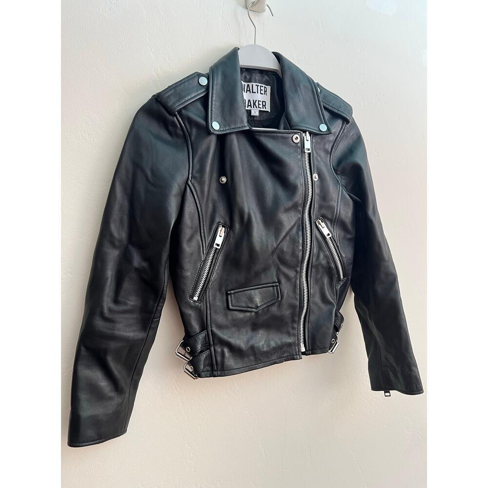 Walter Baker Liz Black w/ Silver Accents Leather Crop Moto Jacket Size: Small - Picture 3 of 6